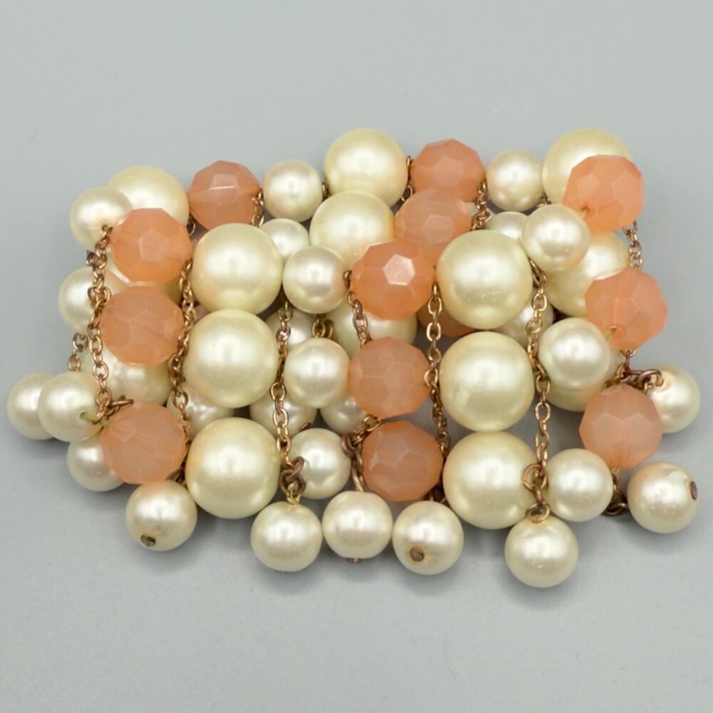Vintage Faux Pearl Peach Beaded Stretch Bracelet READ - Picture 4 of 14